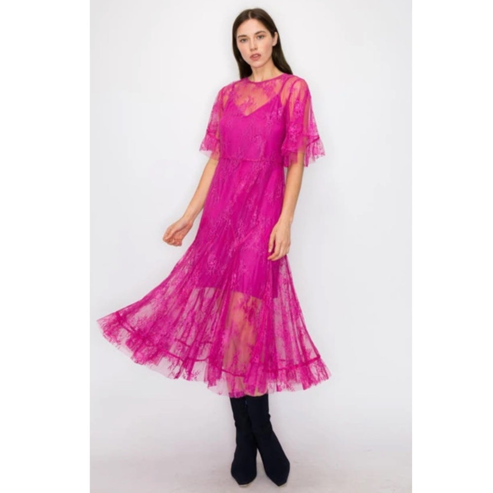MELLODAY: Lace Midi Dress In Pink (NWT) - Picture 2 of 5